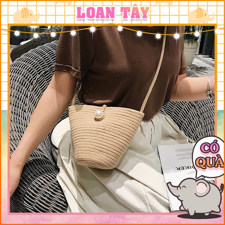 Túi Cói Cotton Đi Biển Phối Hạt Cườm Xinh L1767 - LoanTay