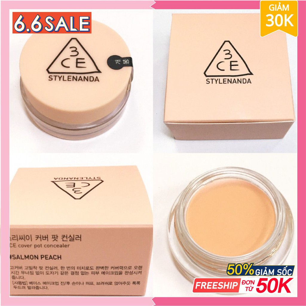 Kem che khuyết điểm 3CE Cover Pot Concealer 6g - Tone Salmon Peach ( Có Bill)