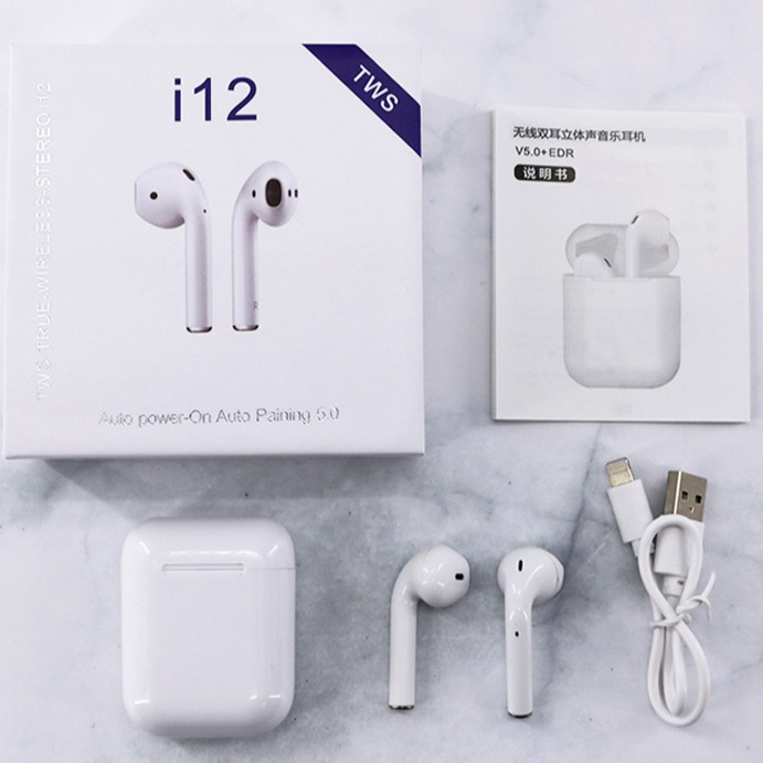 Tai nghe Bluetooth i12 TWS 5.0 tai nghe i12 không dây bản Quốc tế âm thanh chuẩn HIFI dùng cho IOS Android | BigBuy360 - bigbuy360.vn