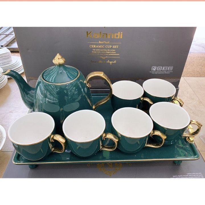 Bộ Ấm Chén Mang Đậm Phong Cách Châu Âu Màu Xanh Cổ Vịt Thiết Kế Sang Trọng
