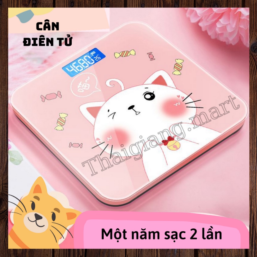 Cân điện tử sức khoẻ/ Cân điện tử gia đình thông minh kính cường lực có dây sạc (tặng kèm dây do 3 vòng)