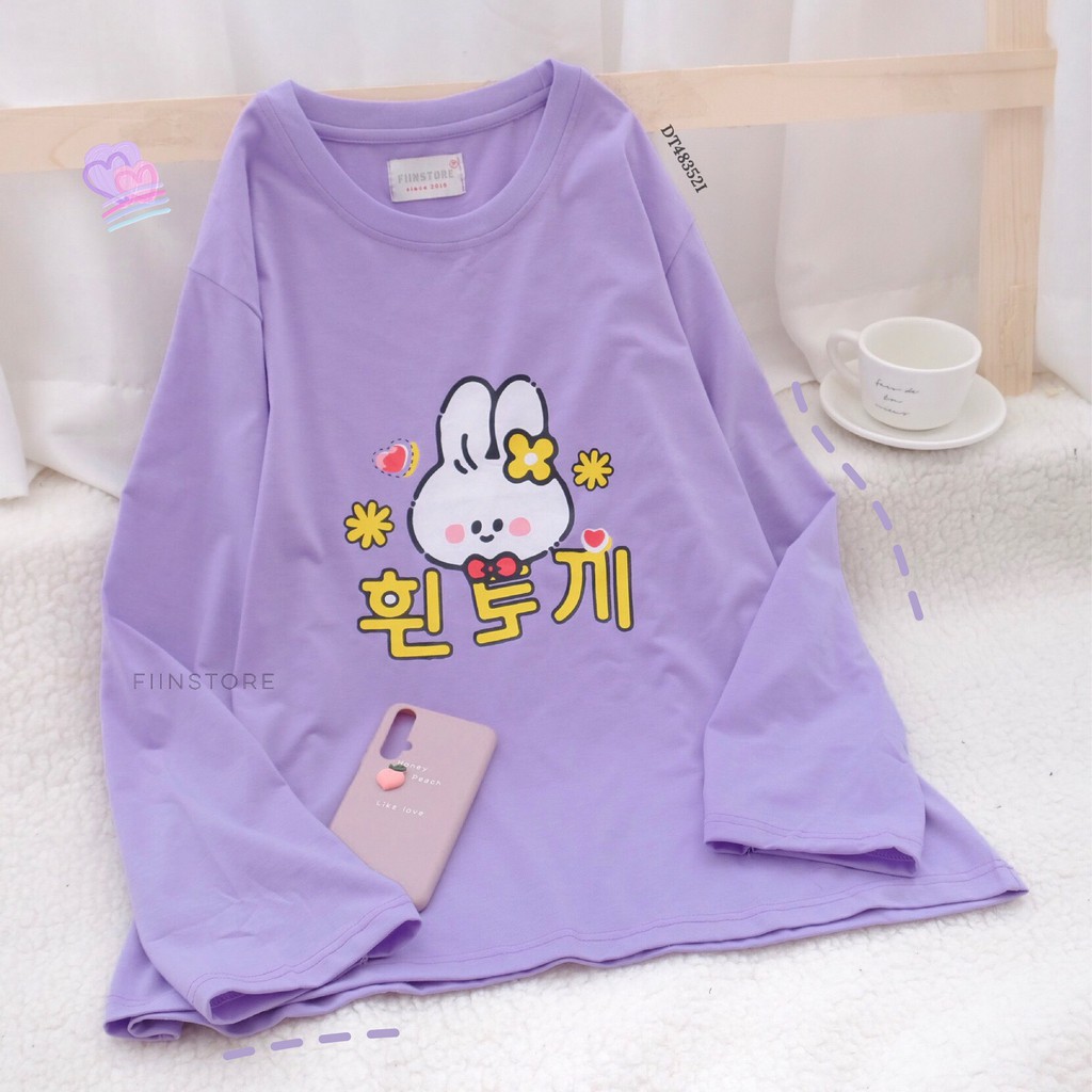Áo thun dài tay thỏ nơ chữ hàn form rộng - Made by FIIN