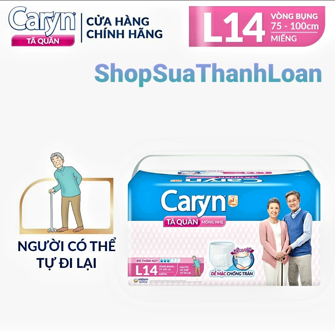 Tã Bỉm Quần Người Lớn Caryn Mỏng Nhẹ Chống Tràn Size L - 14 Miếng