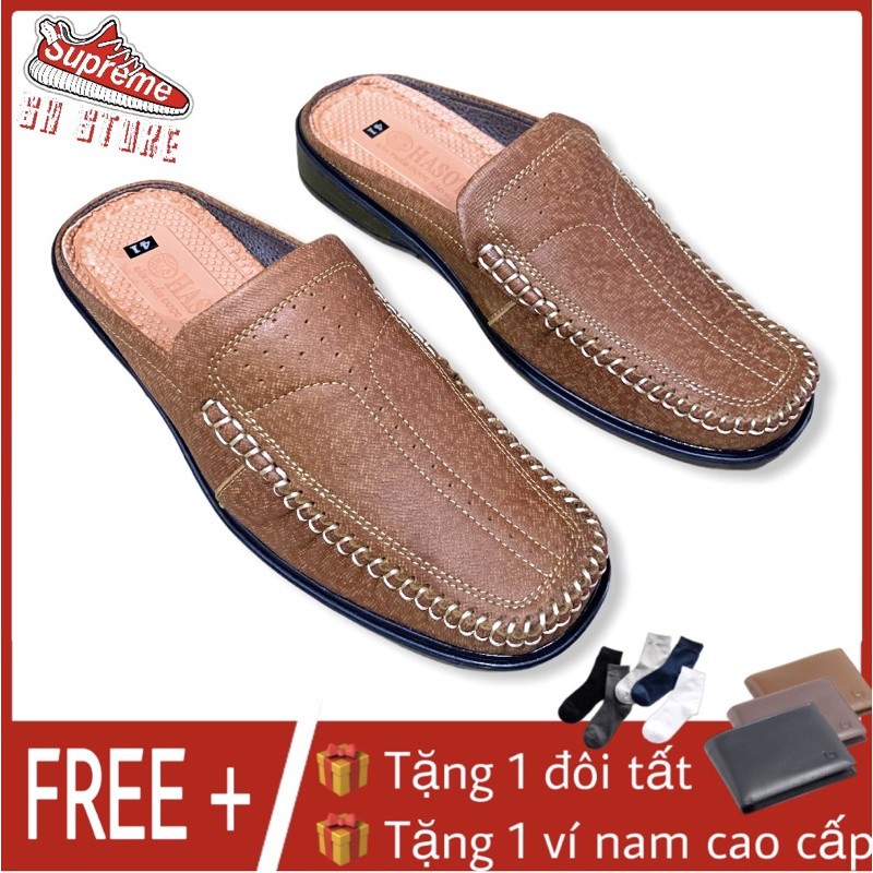 [MIỄN SHIP+QUÀ TẶNG]Giầy sục nam hở gót mũi khâu da bò 100% SƠN HÀ - GS07