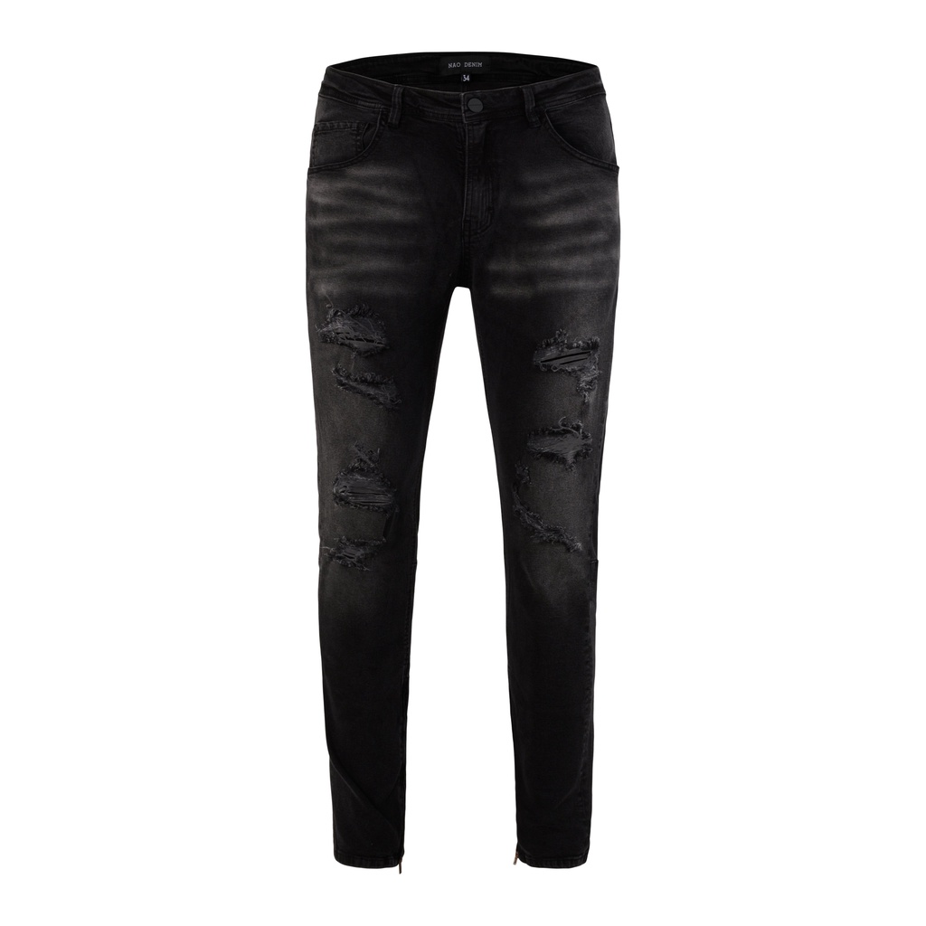 Quần Skinny Jeans Nam FNOS Streetwear Màu Xám Rách Có Zip Z37 - Local Brand Chính Hãng