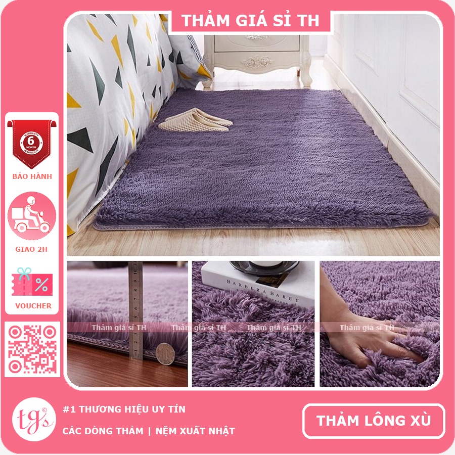 Thảm Lông Trải Sàn Phòng Khách Lông Xù Xám Tím 100x160