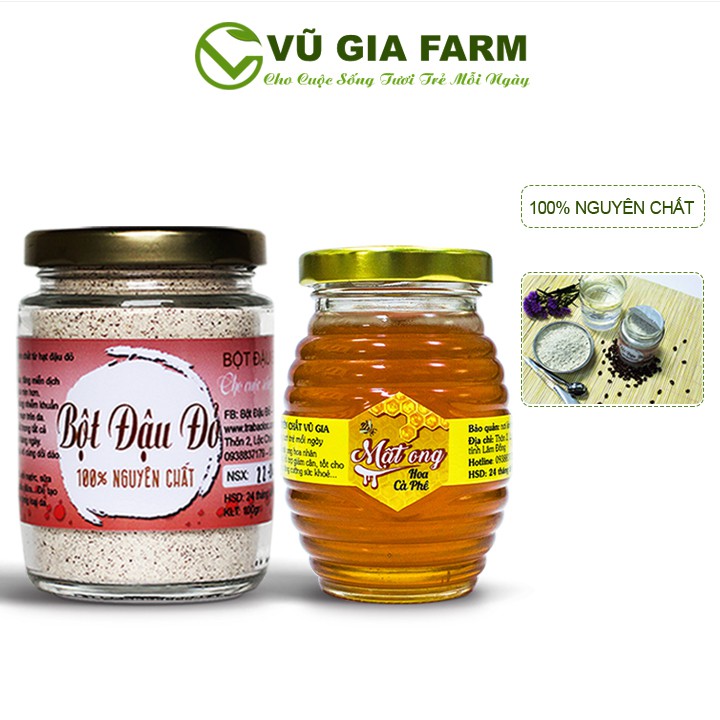 Combo Bột Đậu Đỏ + Mật Ong Hoa Cà Phê - Nguyên Chất Vũ Gia (100g/ml/hũ)
