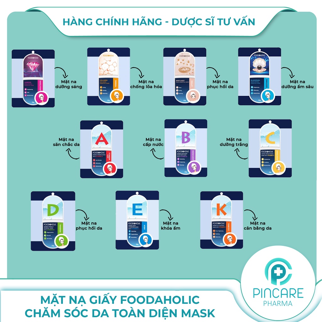 Mặt Nạ Giấy Foodaholic Mask 23g chăm sóc da toàn diện, dưỡng ẩm, dưỡng trắng da - Chính hãng - Nhà Thuốc PinCare