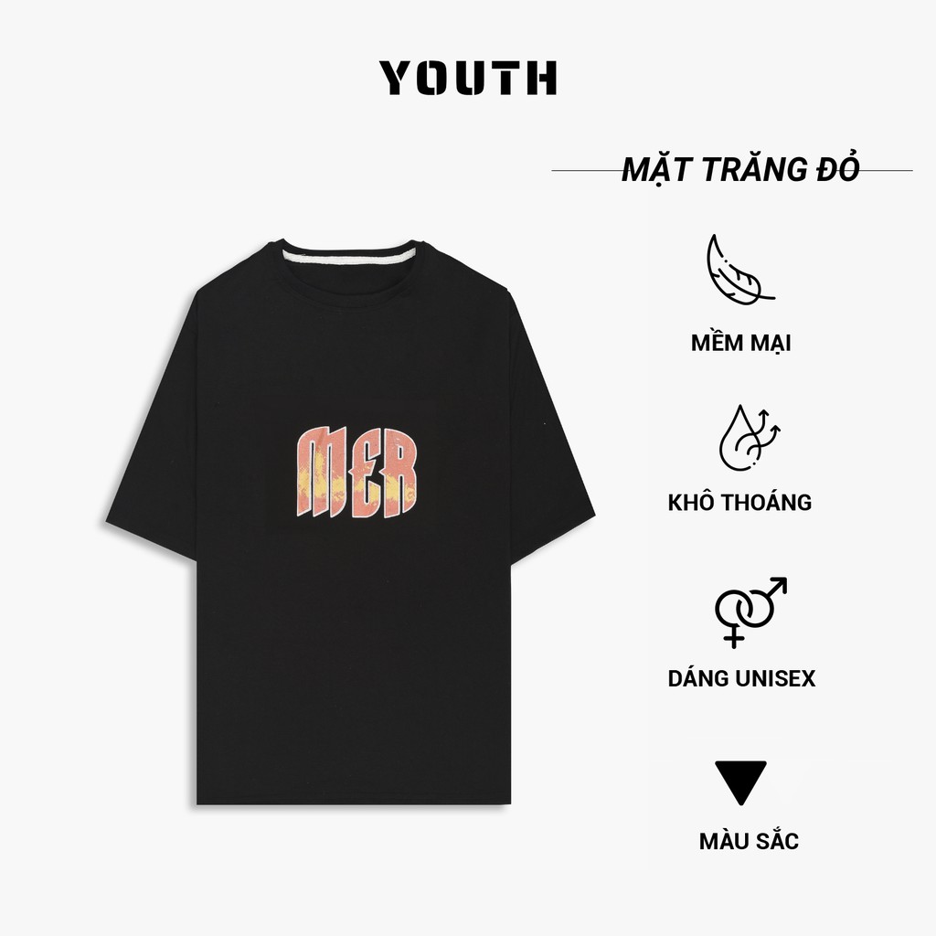 Áo thun nam nữ unisex YOUTH form rộng cổ tròn tay lỡ vải Cotton xịn FreeSize(38-65Kg) - Mặt Trăng Đỏ - AP22
