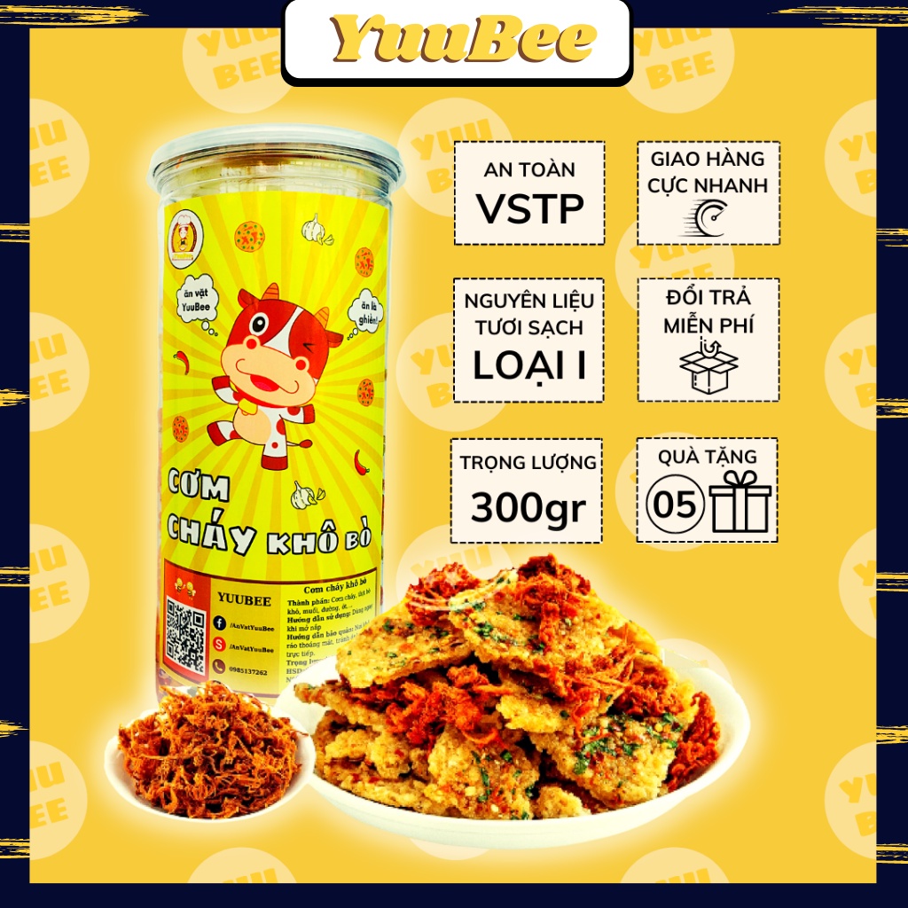 Combo 3 món cơm cháy khô gà, cơm cháy chà bông, cơm cháy khô bò 900g YUUBEE giòn ngon bổ rẻ - Đồ ăn vặt Việt Nam