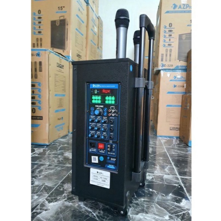 Loa kéo karaoke di động AZPro AZ-1108A - Bản cải tiến có reverb - Loa kéo 2 đường tiếng bass 2.5 tấc kèm 2 micro k dây