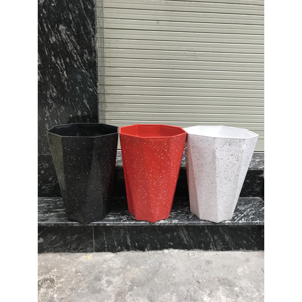 Chậu nhựa kim cương, chậu tám cạnh sơn giả đá dáng cao trồng hoa, cây cảnh dáng cao đẹp, nhiều màu sắc
