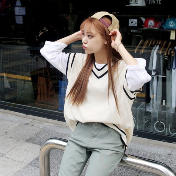 Áo len gile trắng đen  Hot Hàn Quốc Order