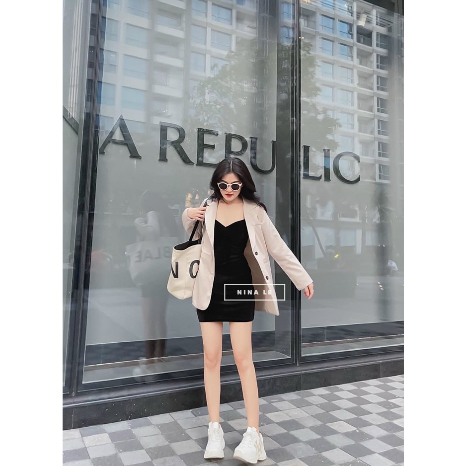 Set đầm 2 dây body - khoác vest nude 🌵