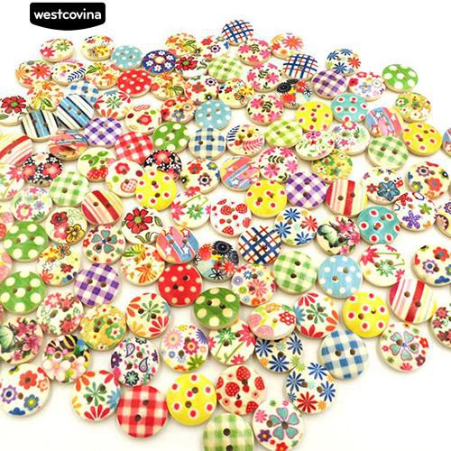 Set 100 nút hình tròn họa tiết đa dạng tự làm may vá thủ công tiện dụng