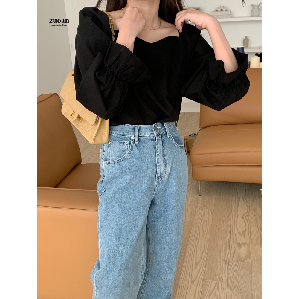 SUXI Áo Kiểu Tay Dài Dáng Rộng Thiết Kế Đơn Giản Dễ Phối Đồ Cho Nữ