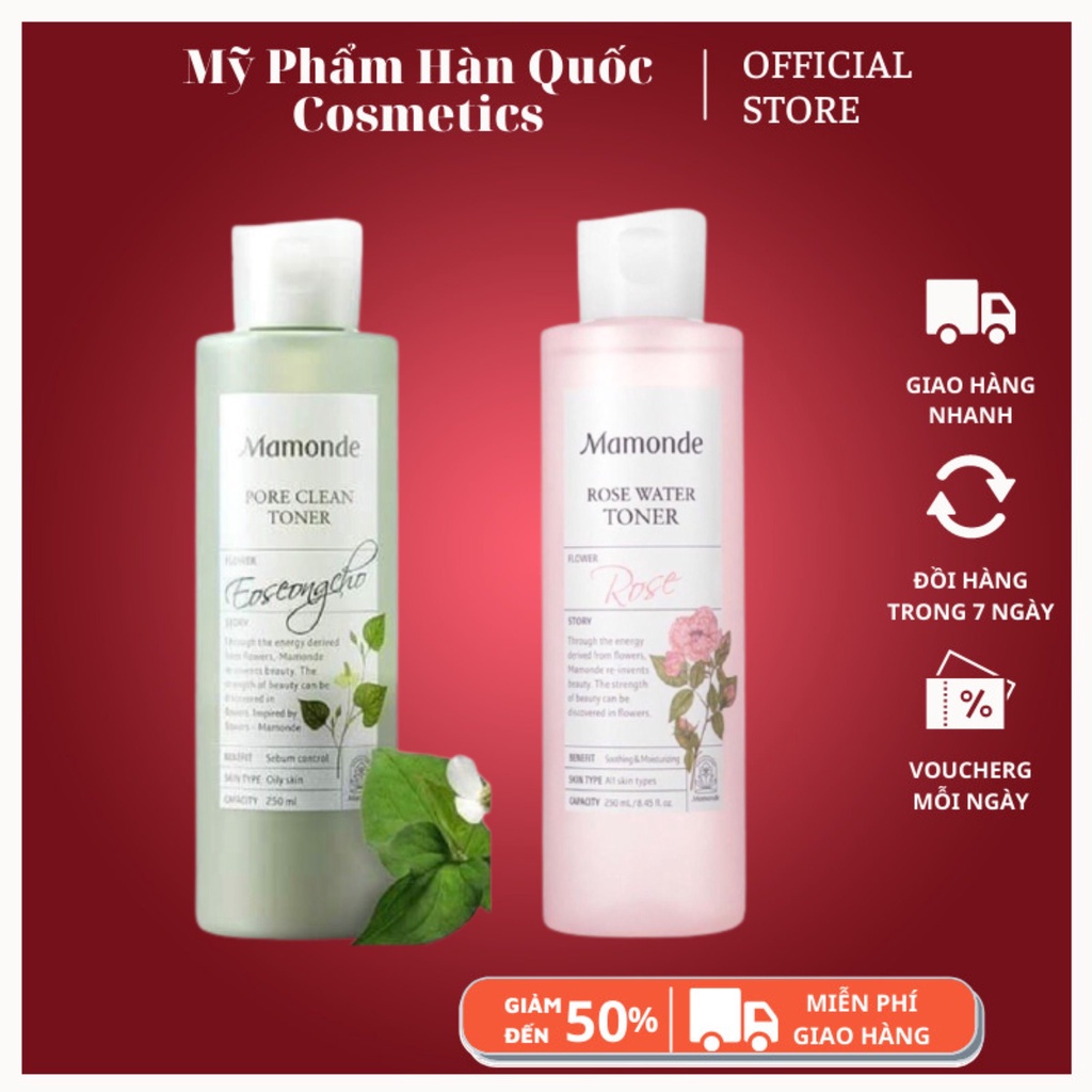 Toner Mamonder / 𝘍𝘳𝘦𝘦𝘴𝘩𝘪𝘱 / Nước Hoa Hồng Dưỡng Da không cồn Mamonde Rose Water Toner 250ml