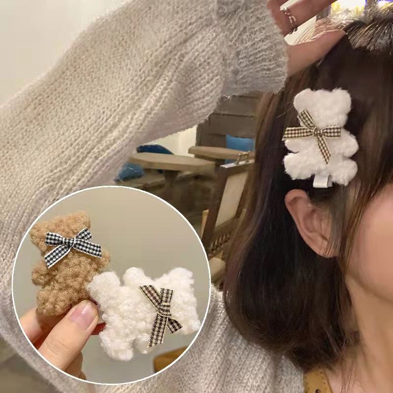 Kẹp tóc hình chú gấu nhồi bông mềm mại dễ thương