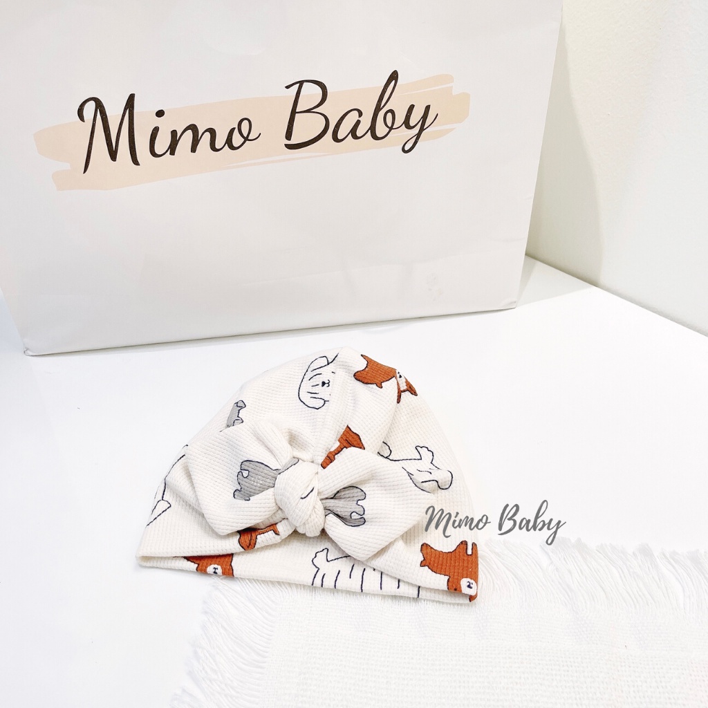 Mũ turban màu trắng họa tiết ba chú cún dễ thương cho bé MTB149 Mimo Baby