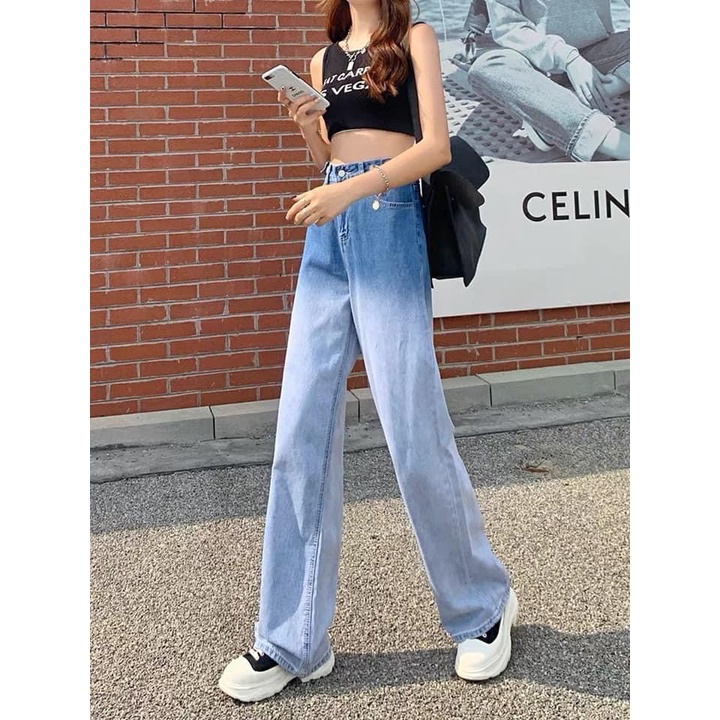 Quần Jeans Loang Rách Ống Rộng Nữ [FREESHIP]  Culottes jean dáng suông cạp cao màu  ĐEN Ulzzang HOT