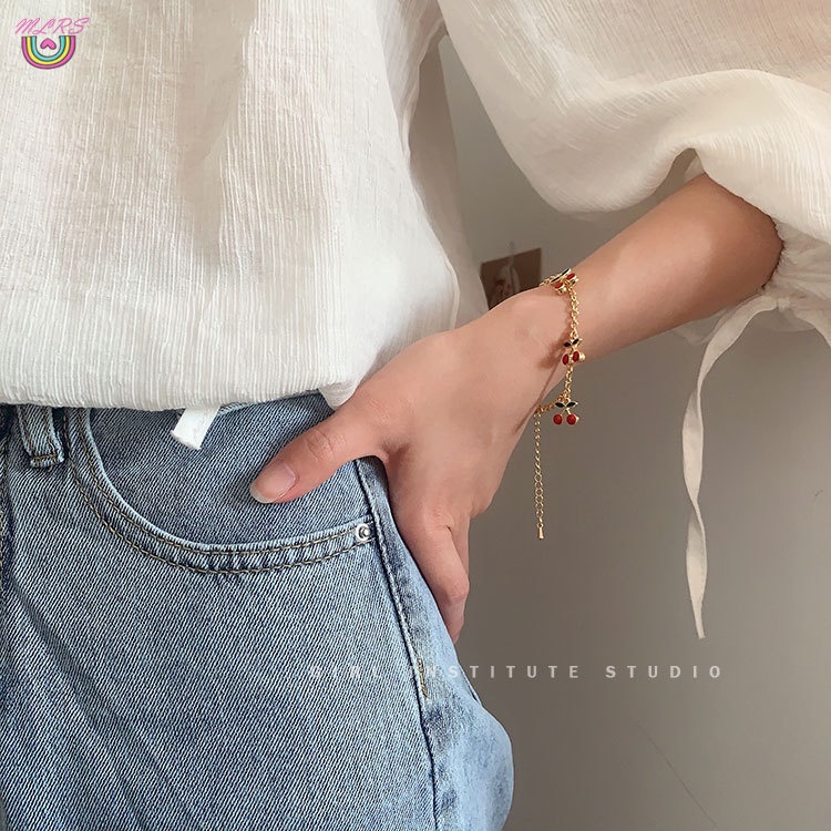 Vòng đeo tay mặt hình quả cherry dễ thương có thể điều chỉnh cho nữ