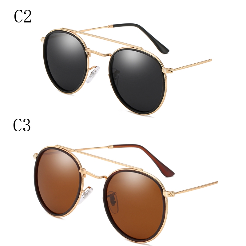 Kính mát phân cực khung tròn kim loại thời trang Âu Mỹ cổ điển