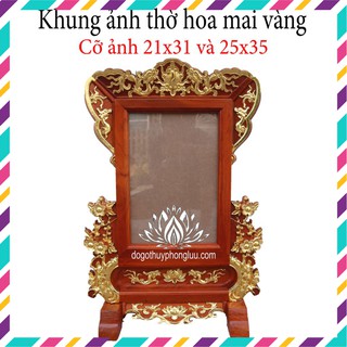 Khung ảnh thờ hoa mai gõ gõ rát vàng 2 cỡ hình thờ 21x31 và 25x35