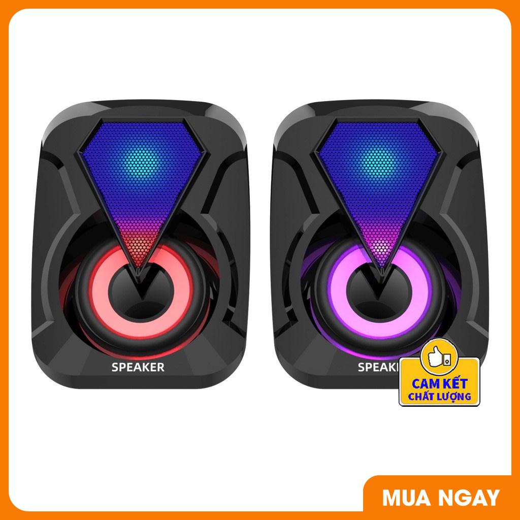 Loa máy tính E-1053, Loa vi tính mini 2.0 để bàn cao cấp âm thanh siêu trầm có đèn led RGB đổi màu cực chất 1053
