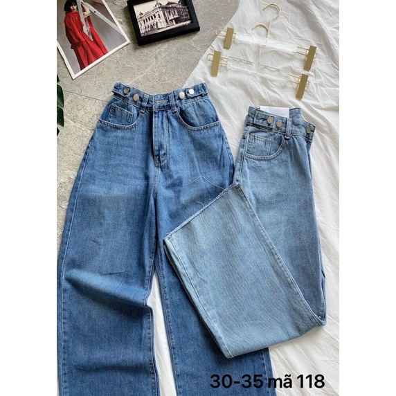 Quần baggy jean nữ ống suông rộng lưng cao kiểu quần lưng đính nút hàng VNXK thời trang bigsize 2KJEAN MS118