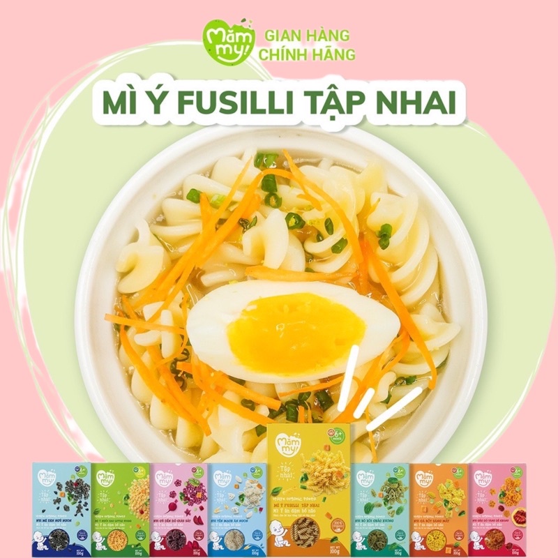 Nui hữu cơ Mămmy cho bé ăn dặm Fusilli, mì hữu cơ cho bé tập nhai MĂMMY hộp 100g