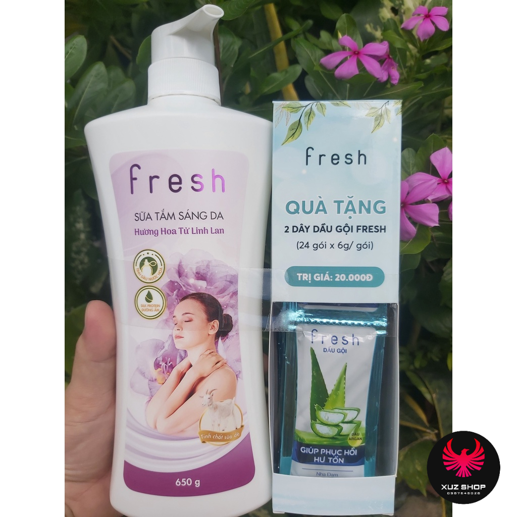 (TẶNG 24 gói dầu gội) - Sữa tắm sáng da Fresh hương hoa tử linh lan 650g