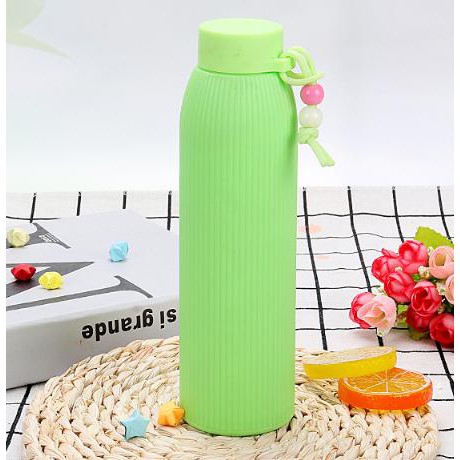 Bình nước pastel có sọc kẻ 300ml BN35 giữ nhiệt thuỷ tinh bọc nhựa