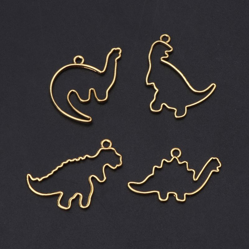 FLGO 4Pc Cartoon Dinosaur Blank Resin Frame Pendant Open Bezel Setting Jewelry Making