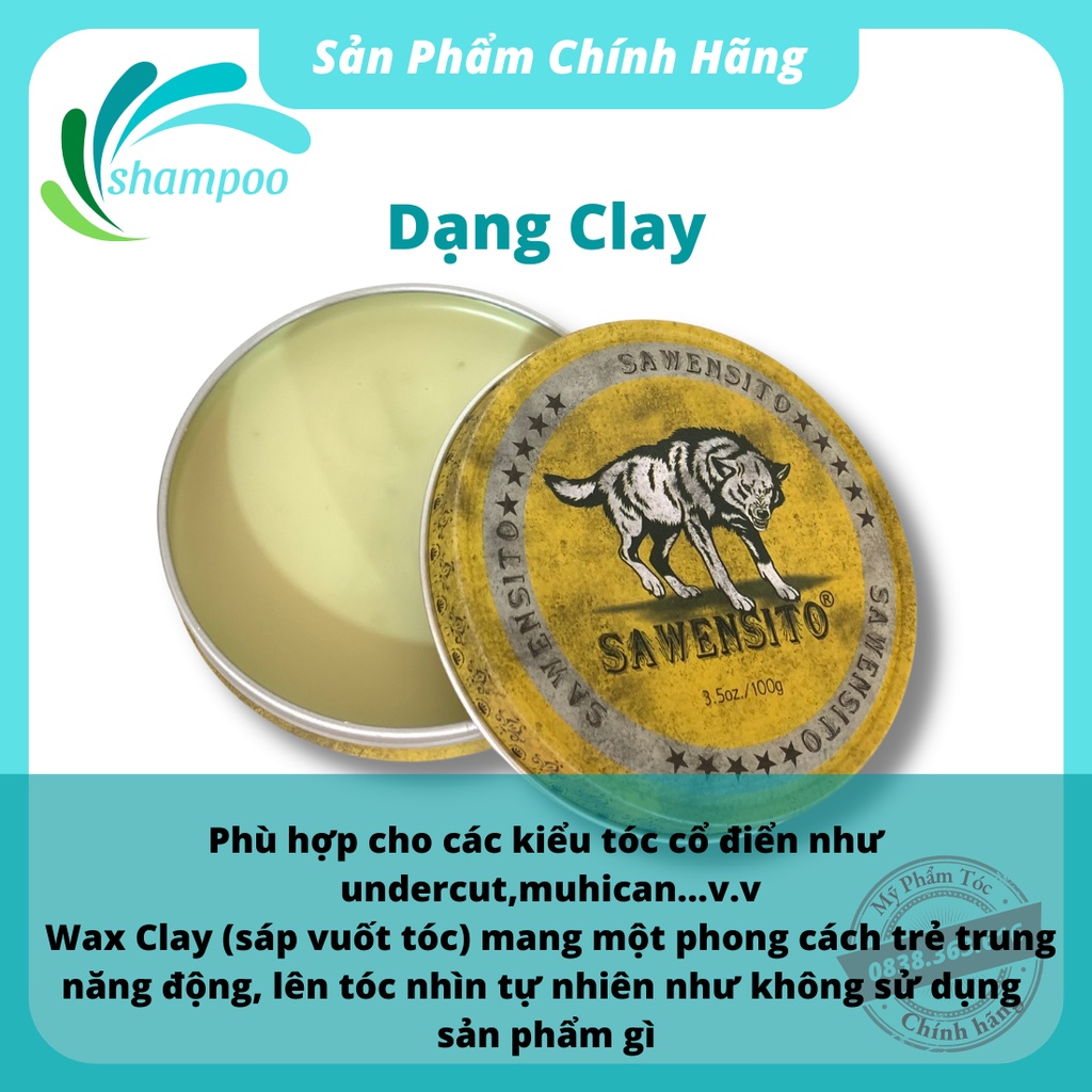 Sáp vuốt tóc nam tạo kiểu tóc SAWENSITO NHÔM TRÒN bóng mượt giữ nếp tóc 100gr bồng đẹp