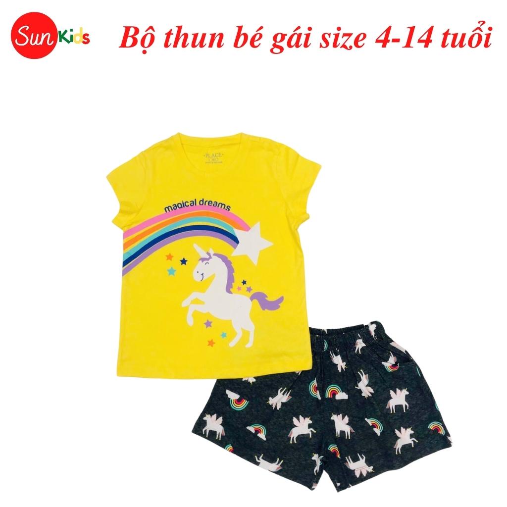 Đồ bộ thun bé gái, đồ bộ trẻ em chất cotton, có nhiều màu, size 4-14 tuổi - SUNKIDS