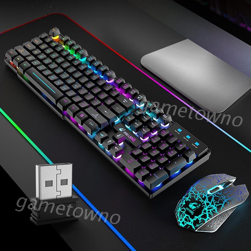 Wili 2.4G Wireless Gaming Keyboard and Mouse Set Colorful LED Breathing Light Keypad