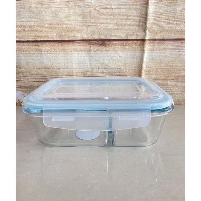 XẢ KHO - Hộp Thủy Tinh Chia Ngăn 1L - Chịu Nhiệt - 2 Ngăn - Chống Tràn - Hộp Đựng Thực Phẩm - Hộp Mang Cơm