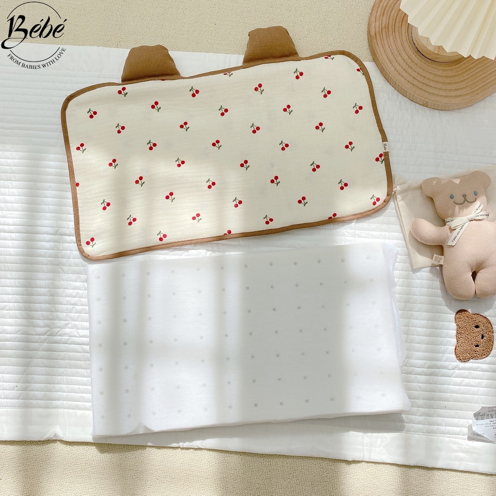 Gối Đầu Cao Su Non Bé Bé Vỏ Bằng Vải Xô Muslin Mềm Mại Thoáng Khí Cho Bé
