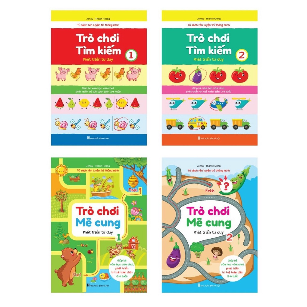 Sách -Trò chơi Mê cung và Trò chơi tìm kiếm - Rèn luyện trí thông minh - Phát triển tư duy cho trẻ từ 2-6 tuổi 4 cuốn