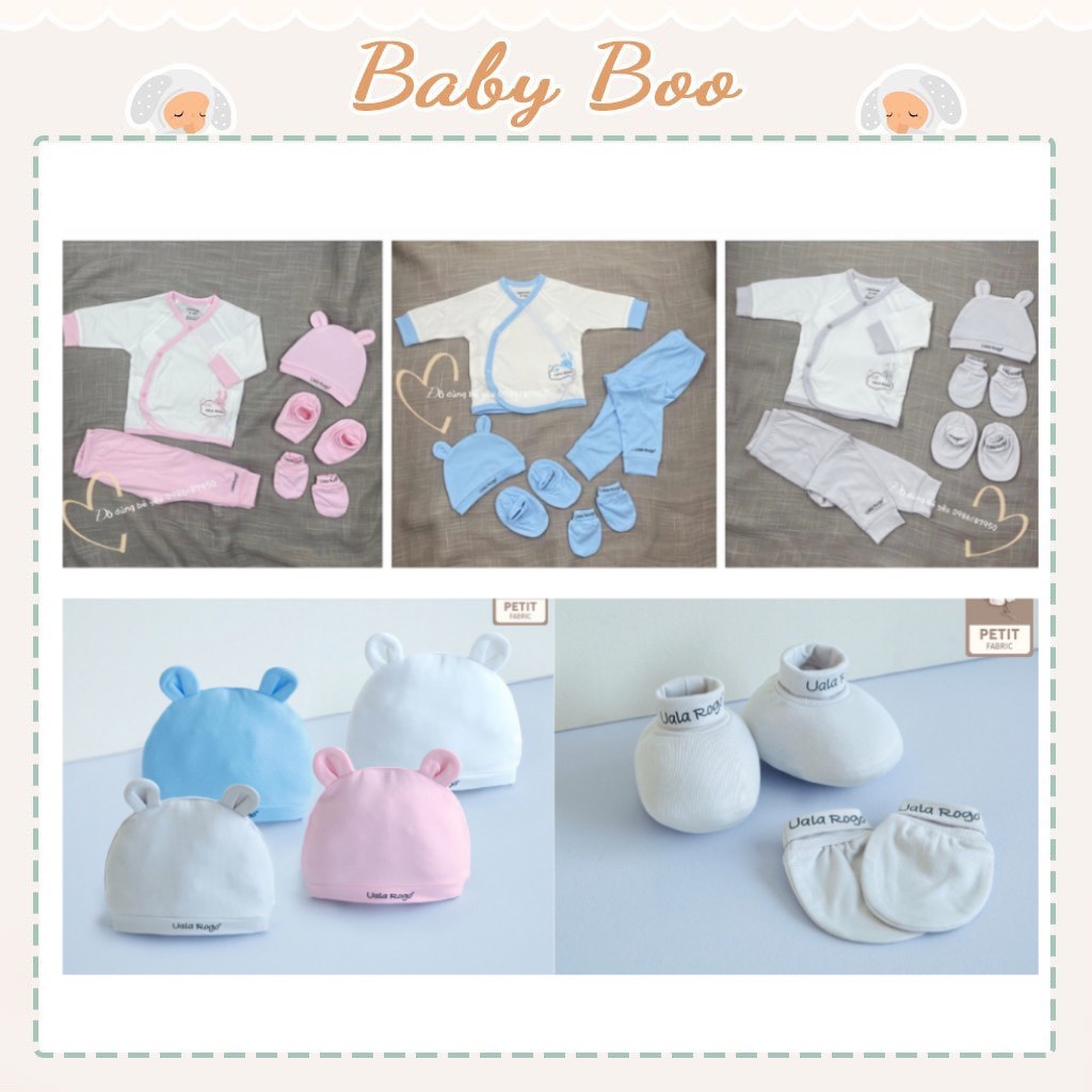 Bộ sơ sinh UALA ROGO vải petit full mũ bao tay chân siêu mềm [ babyboo]