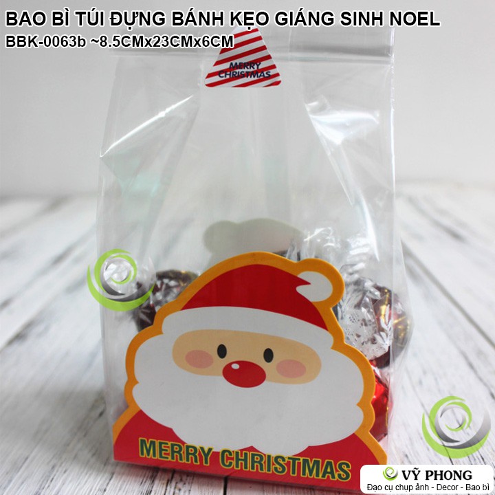 BAO BÌ TÚI NHỰA ĐỰNG BÁNH KẸO QUÀ DỊP GIÁNG SINH NOEL PHONG CÁCH ĐƠN GIẢN ĐẾ IN HÌNH ÔNG GIÀ NOEN TUẦN LỘC BBK-0063