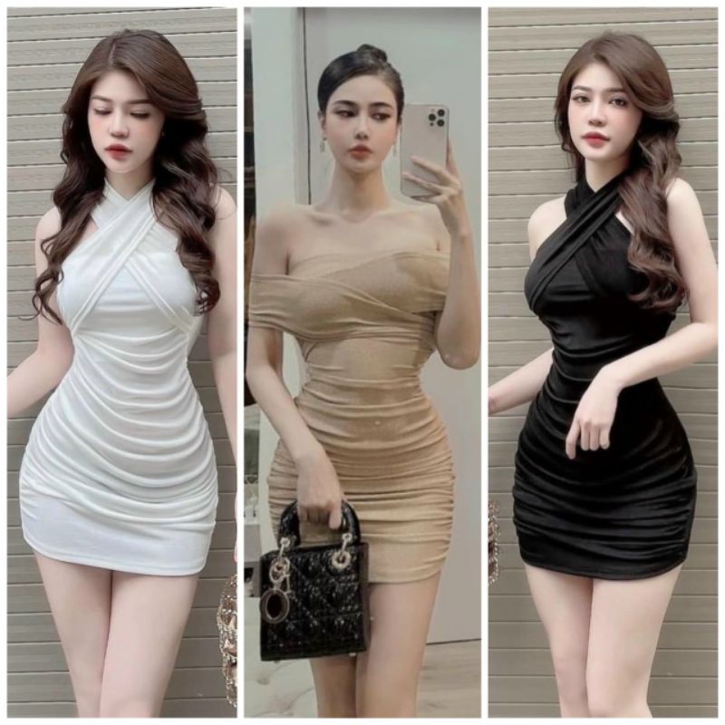 Đầm Thun Borip Ôm Body Sang Chảnh Sexy - Mặc Được Kiểu Cổ Yếm Chéo Và Trễ Vai
