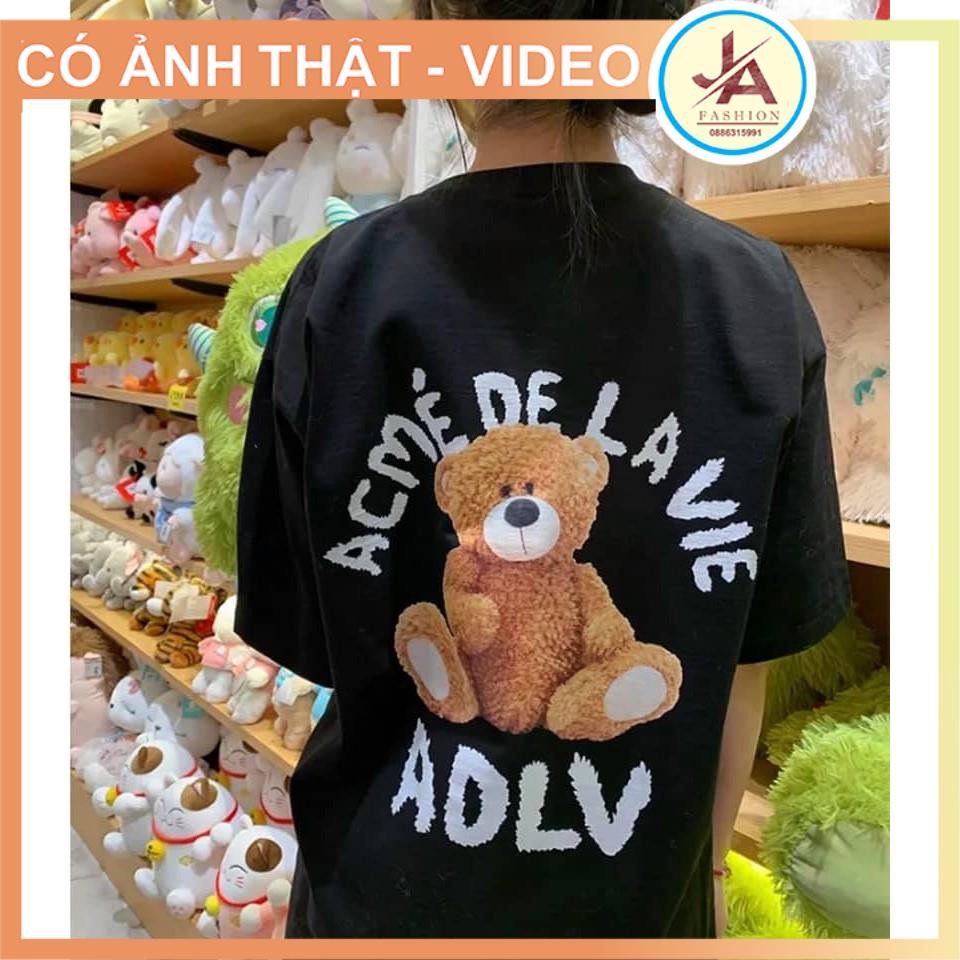Áo Thun Unisex tay rộng form lỡ in nổi ADLV, Áo phông nam nữ hình gấu chất liệu cotton co dãn JASHOP
