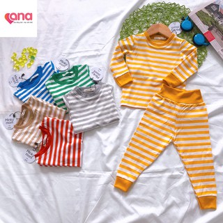 Bộ minky dài tay cạp cao kẻ cho bé gái bé trai [Xã kho] Đồ bộ ngủ kẻ tay dài thu đông thun cotton bé gái trai minky mom