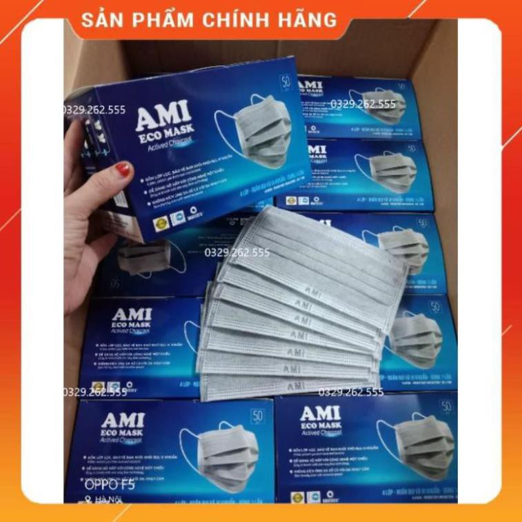 Khẩu trang kháng khuẩn 4 lớp Ami màu XÁM hộp 50 cái