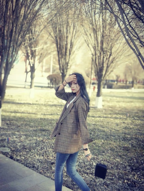 (Order 7-10 ngày) Áo blazer kẻ nâu kèm ảnh thật | BigBuy360 - bigbuy360.vn