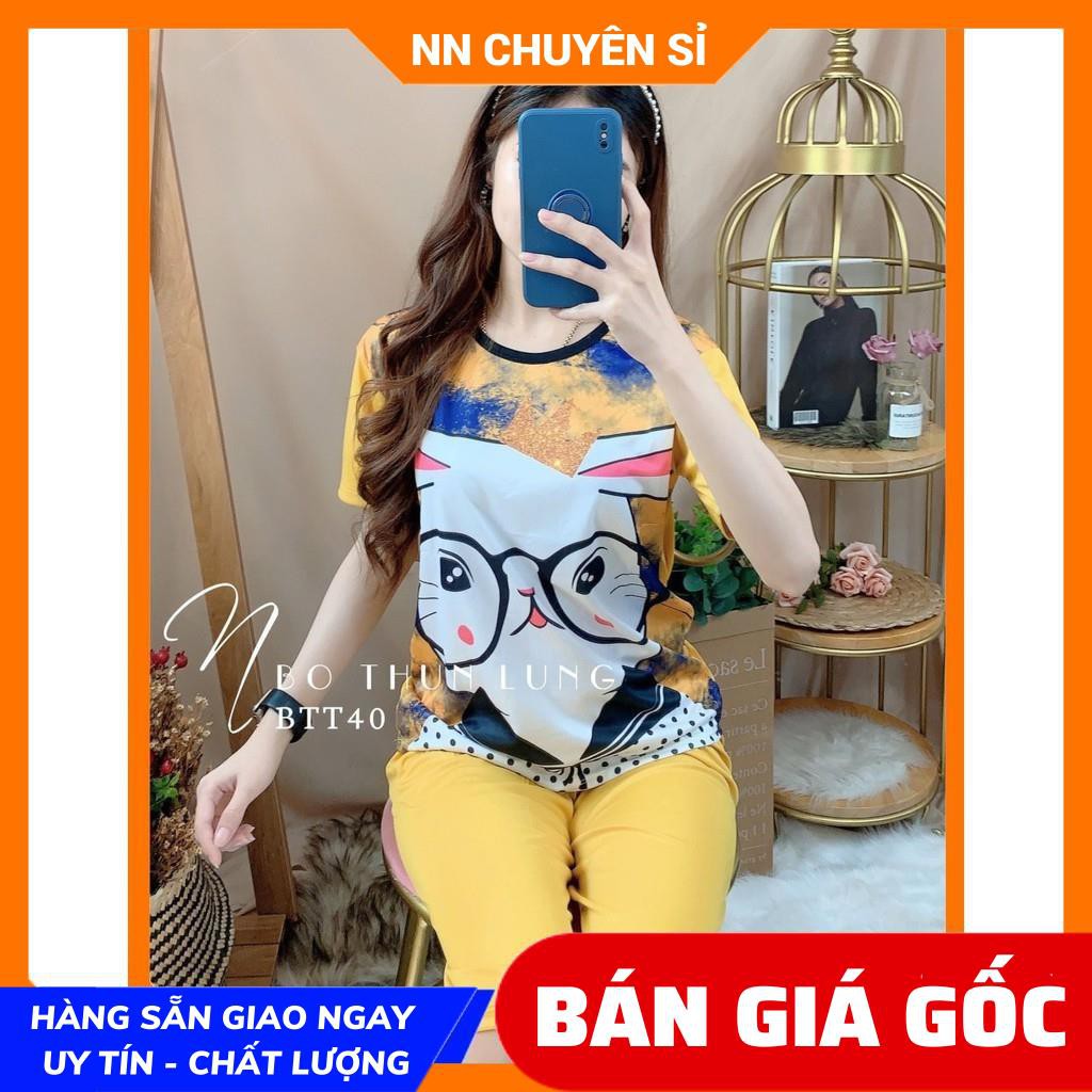Đồ bộ nữ Đồ bộ mặc nhà Thun lửng Vải mềm mịn mát in hoạt hình hoạt tiết dễ thương BTT40