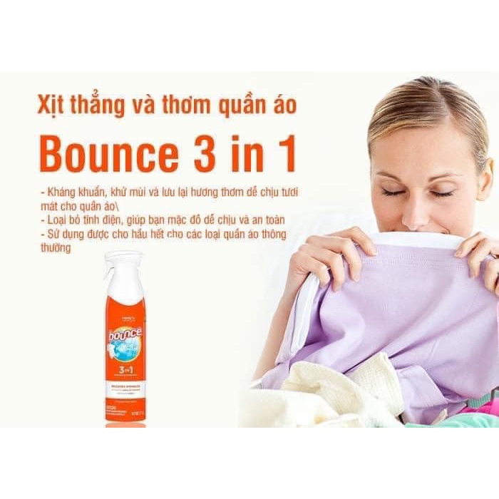 Xịt Thơm Bounce Khử Mùi Chống Nhăn Quần Áo Rapid Touch Up 3 in 1 USA - 275g