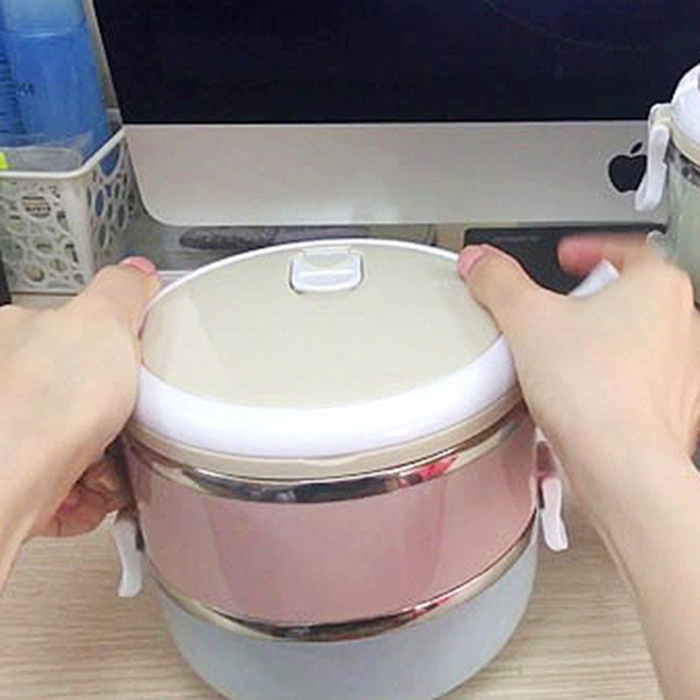 Cặp lồng 2 tầng ruột inox - Cặp lồng cơm lúa mạch ruột inox 2 tầng - Hộp cơm ăn trưa 2 tầng (Màu Ngẫu Nhiên)