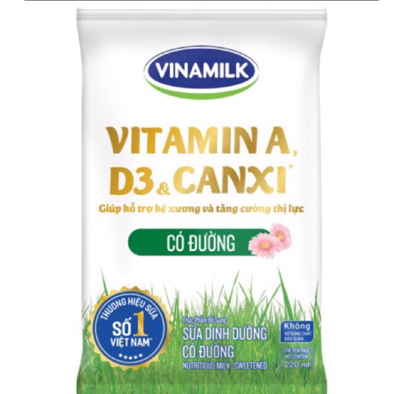 Sữa vinamilk có đường / không đường/ ít đường/ dâu/ socola túi 220ml